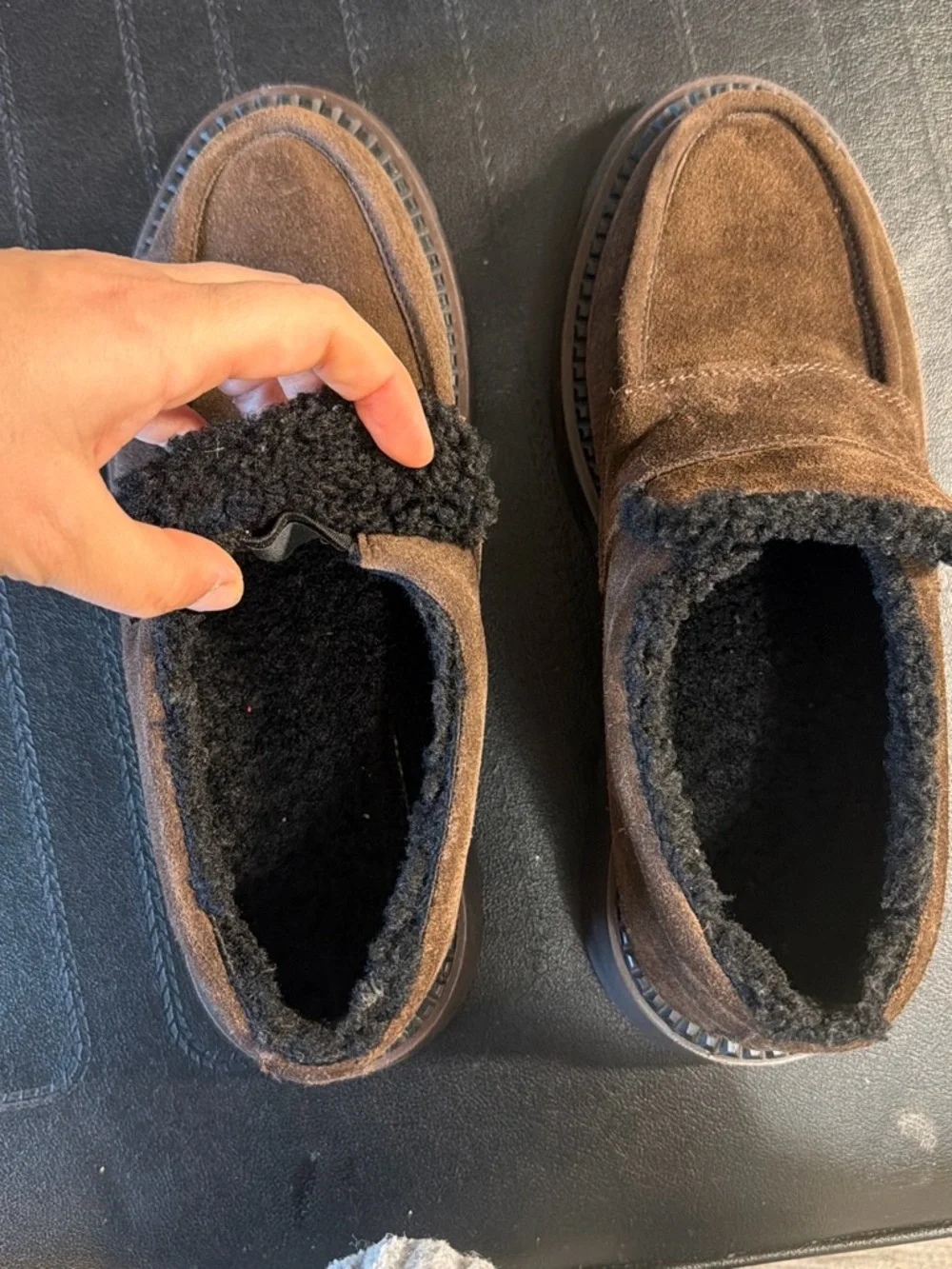Brown Suede Fuzzy-Lined Platform Loafers